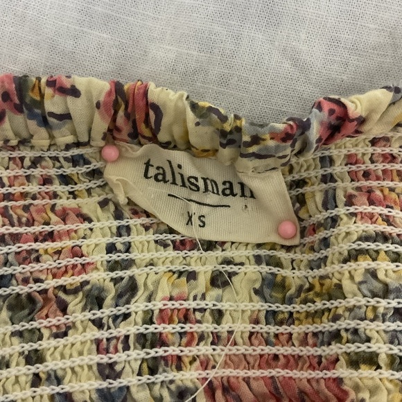 Talisman Square Neck Vintage Lotus Floral Print Smocked Firelight Cropped Top - Picture 2 of 10